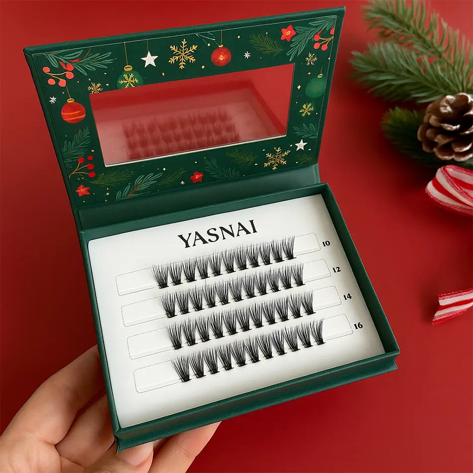 Private Label Christmas Packaging Lashes Full Volume Lash Clusters 10mm to 18mm Cluster Lashes Christmas Packaging Lash Supplies