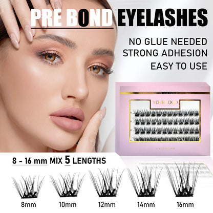 Press-On Self-Adhesive Eyelashes Lip Gloss Nail Glue Segment with W Band Pre-Bond Technology Cluster Lashes Model