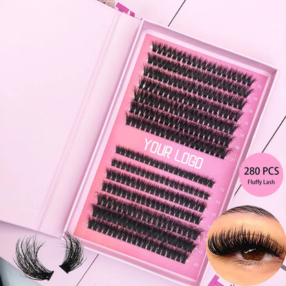 2025 80D Waterproof Full Lash Look Individual Lashes Cluster Kit 272pcs Thick Faux Cat Eye Mink DIY Lash Extension Kit