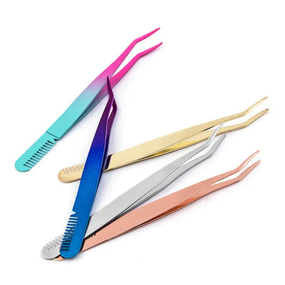 Beauty Tools 2021 Popular Pink White Black Eyelash Curler With Comb Slanted Eyebrow Tweezers