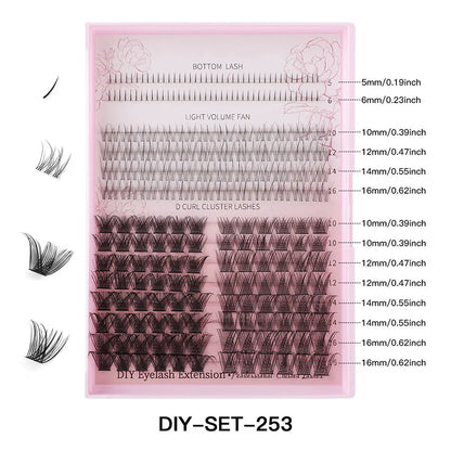 High Quality Handmade DIY Lash Clusters Kit Synthetic Hair Natural Volume Style Bottoms Spikes Lash Tray Bond Seal Eyelash Glue