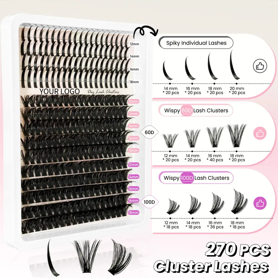 Premade Lash Cluster Spikes Cluster Lashes Kit Fluffy with Spikes Wispy Spike Lash Trays