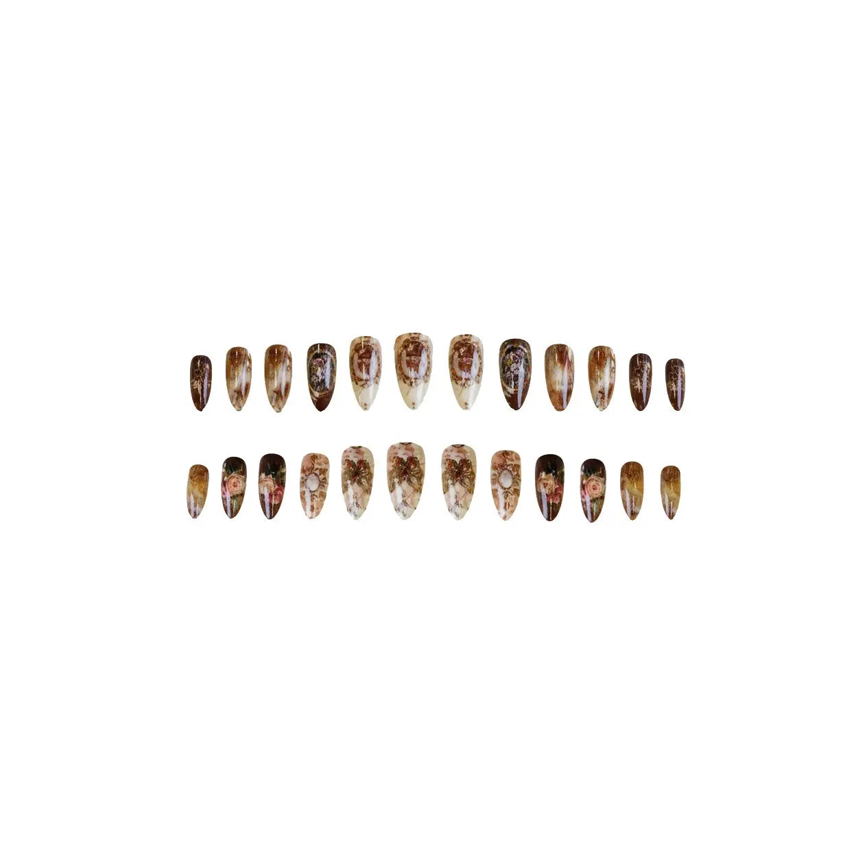 WM-353 Ins Amber Rose False Nails Medium Almond Press Nails Finger Autumn/Winter Elegant Vignetting Atmosphere White 24 Pieces