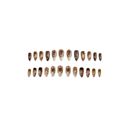 WM-353 Ins Amber Rose False Nails Medium Almond Press Nails Finger Autumn/Winter Elegant Vignetting Atmosphere White 24 Pieces