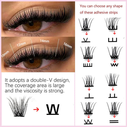 Pre-glued self adhesive cluster lash set