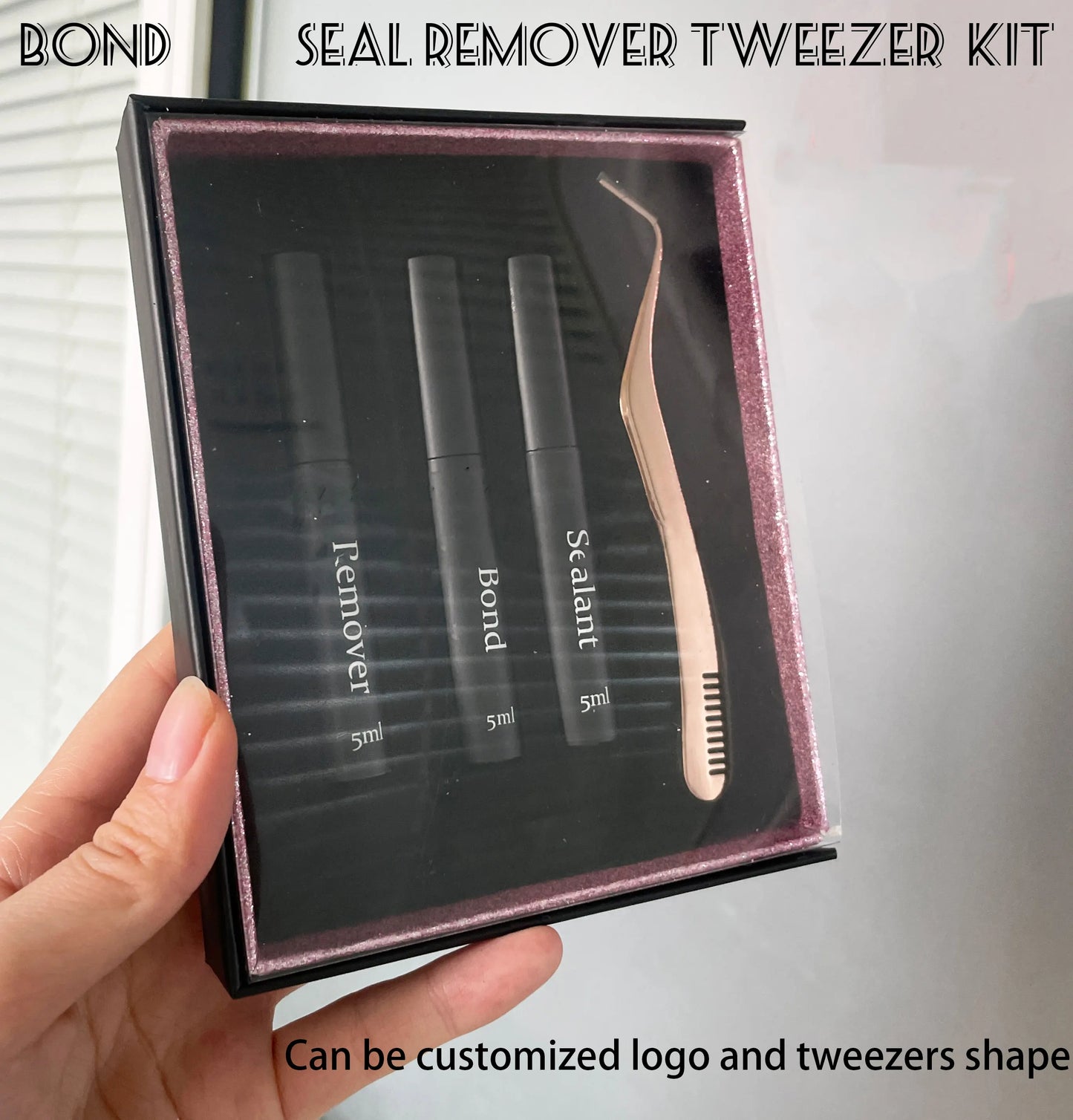 Personal Customized Segmented Eyelash Tool Kit Bond Seal Remover Tweezers 4-in-1 DIY Last Extension Kit
