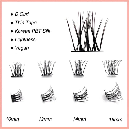 NINGLASH Individual Eyelash Extensions Kit 0.03mm Korean PBT Superthin Band with Natural Wispy DIY Lash 0.07mm Thickness