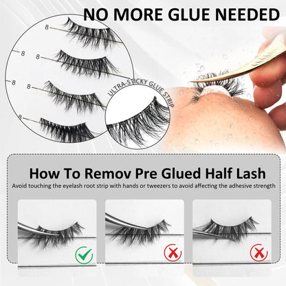 2024 Cat Half Eye Pre-cut Press-on False Eyelash Clusters Kit Pre Glued Reusable Cluster Lashes