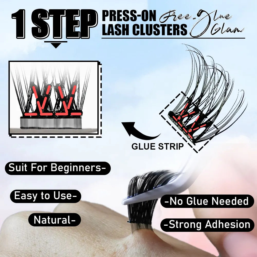 Custom Luxury DIY No Glue Needed Synthetic Hair Super Soft Handmade Cluster Eye Lashes Extensions Natural Press-on Lashes 0.07MM