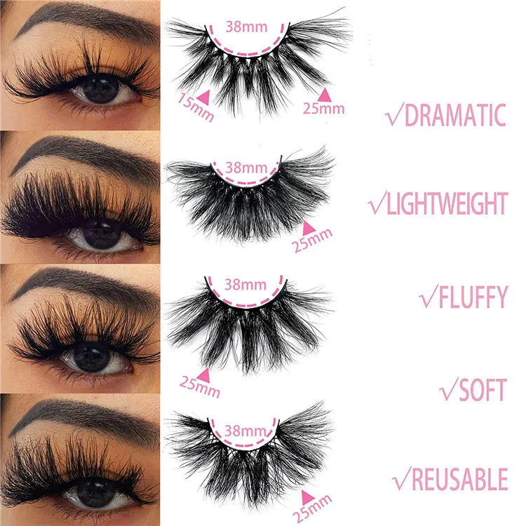 Free Shipping Beautiful False Mink Lashes Paper Box Black Cotton Band 3D Effect False Eyelashes NO Kink Natural Winged 25mm