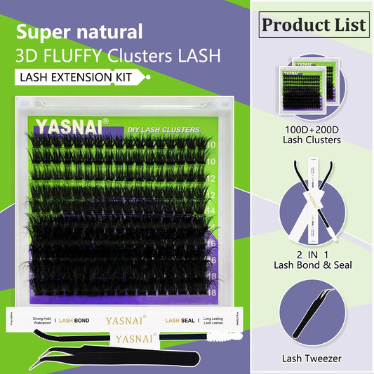 200D Volume Eyelash 14-20mm Wispy Individual Lashes D Curl  Eyelash Fluffy Thick Cluster