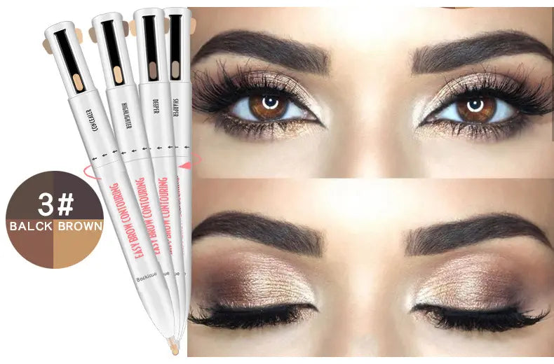 4 in 1 Thin Dark Brown Eyebrow Pencil Wholesale Creamy Vegan Eyebrow Highlighter Pencil Waterproof Eyebrow Chin