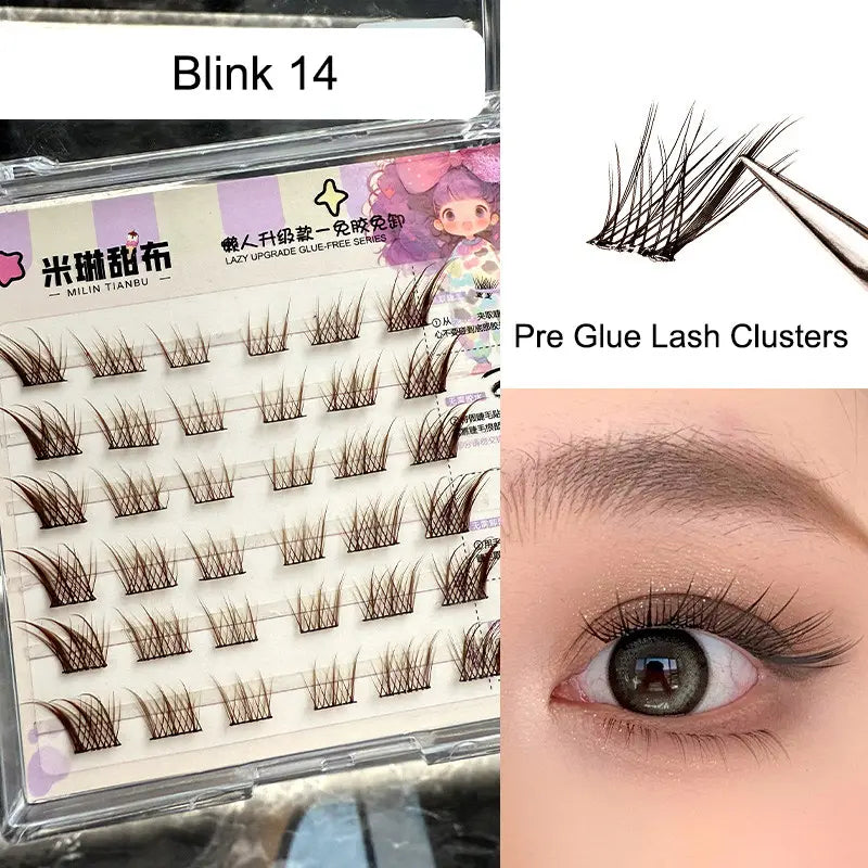 10-12mm Bulu Mata Palsu Self Adhesive Eyelashes Natural Self Adhesive Lash Clusters Wispy Press on Lashes