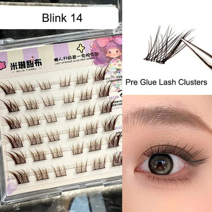 10-12mm Bulu Mata Palsu Self Adhesive Eyelashes Natural Self Adhesive Lash Clusters Wispy Press on Lashes