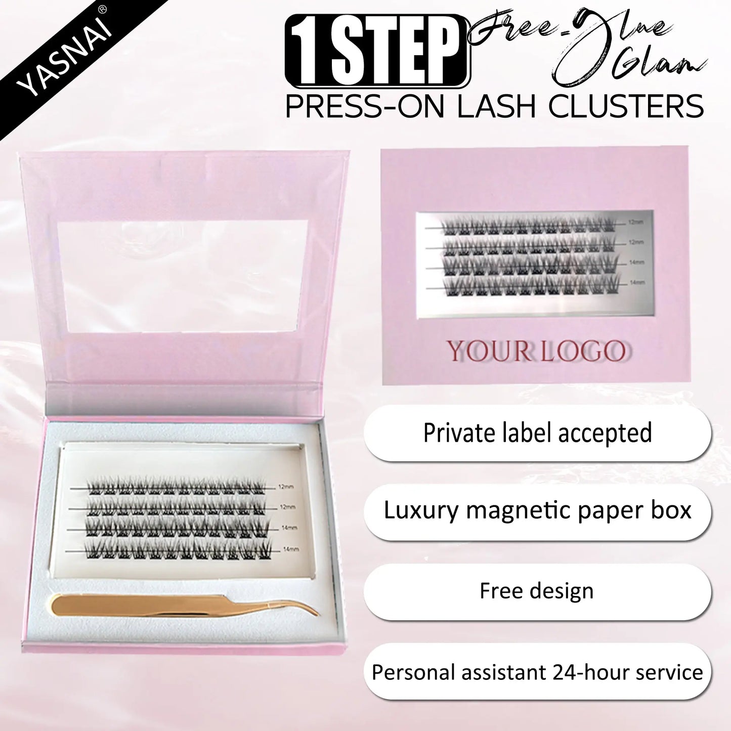 Customize Premium Natural Cluster Lashes Glue Water Strong Hold Proof Pre-glued Self Adhesive Cluster Lashes