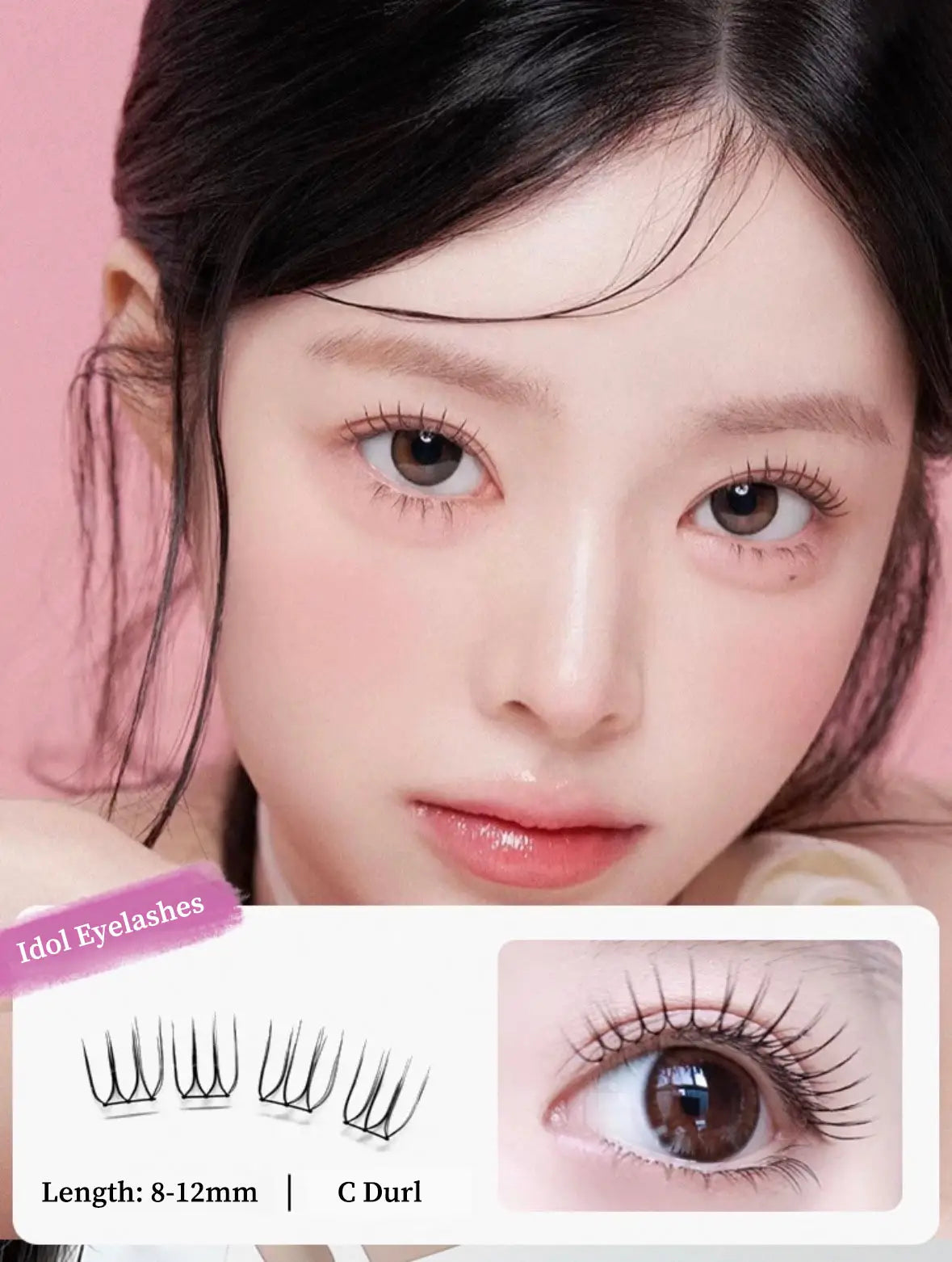 Idol Adhesive Eyelash Set Large Capacity 3D Artificial Eyelash Set 11-12mm No Glue Needed Lashes
