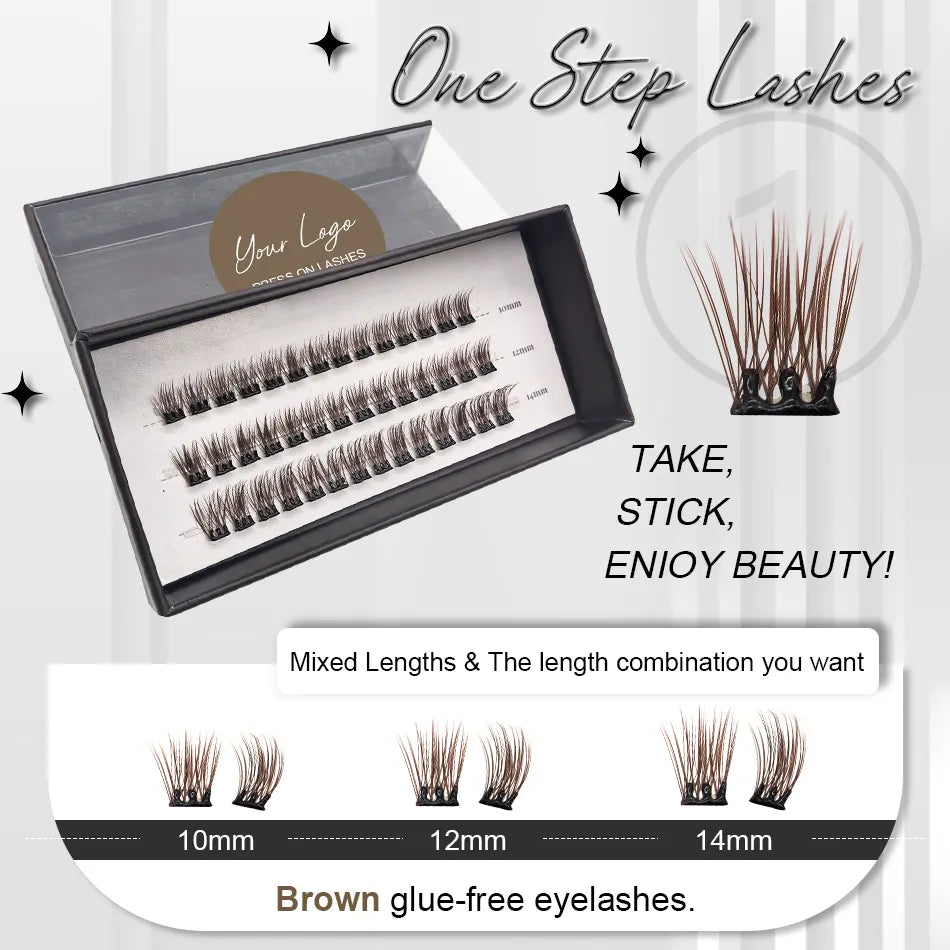 Brown Lash Packaging with Brown Color Lashes Cluster Kits Vendors Dark Brown Lash Clusters Wholesale Glue Free