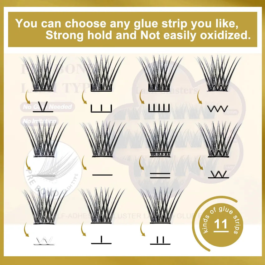 Custom Pre-Bond Technology Press on Diy Lashes Extensions D Curl Long Lasting Superfine Band Natural Fan Eyelashes Cluster