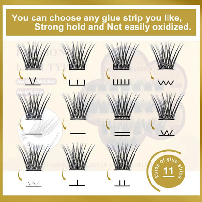 Custom Pre-Bond Technology Press on Diy Lashes Extensions D Curl Long Lasting Superfine Band Natural Fan Eyelashes Cluster