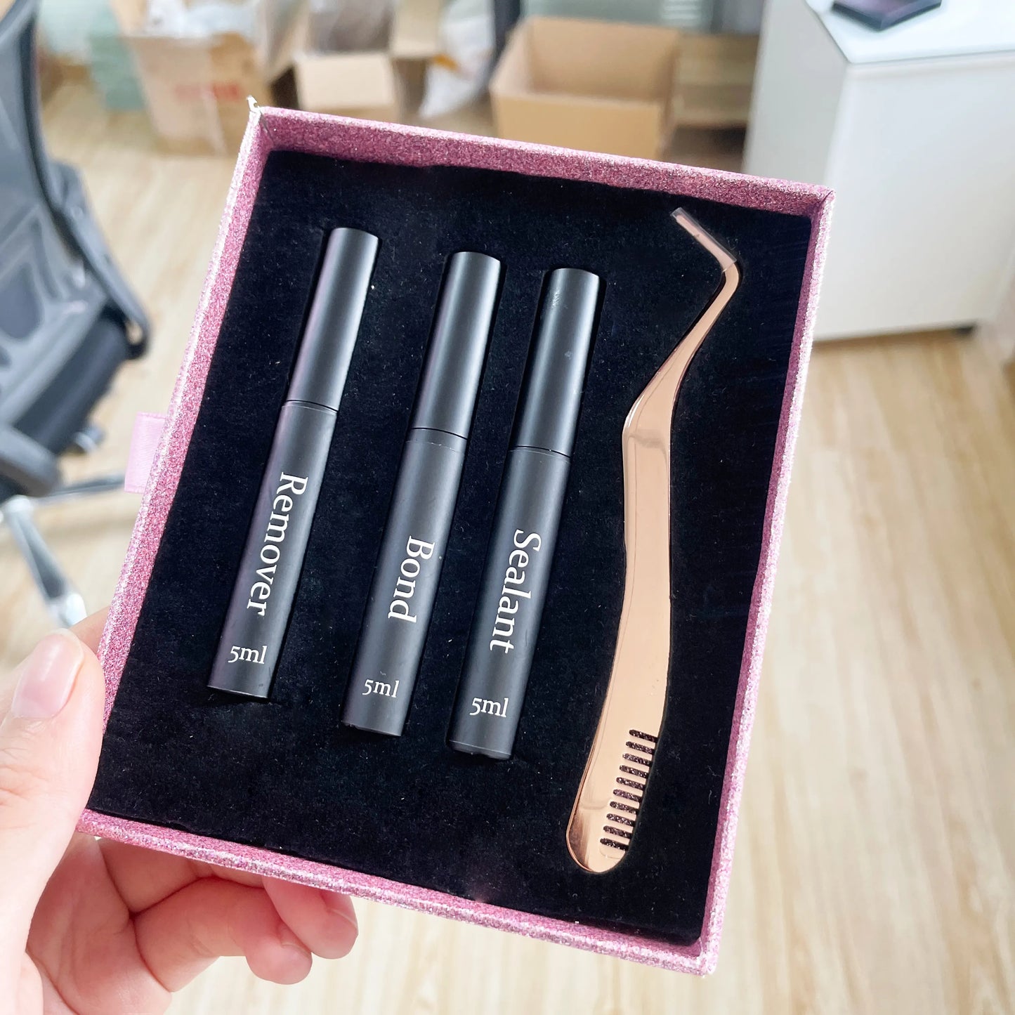 Personal Customized Segmented Eyelash Tool Kit Bond Seal Remover Tweezers 4-in-1 DIY Last Extension Kit