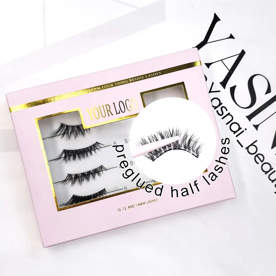 1 Step Waterproof Prebonded Half Lashes Super Strong Preglued Lashes 3D Korean Silk Pre Glue Half Lash