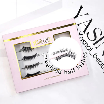 1 Step Waterproof Prebonded Half Lashes Super Strong Preglued Lashes 3D Korean Silk Pre Glue Half Lash