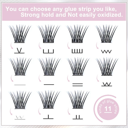 Press-On Glueless Handmade Luxury Eyelashes DD CC Lip Gloss Nail Glue Segment W Band Pre-Bond Technology Cluster Lashes Model