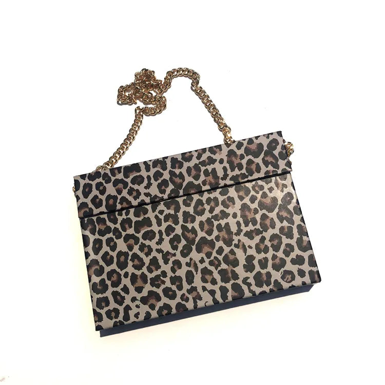 New Product Leopard Print Big Yellow False Lash Purse Bag With Chain Clamshellred Black Box Lash Paper Bags