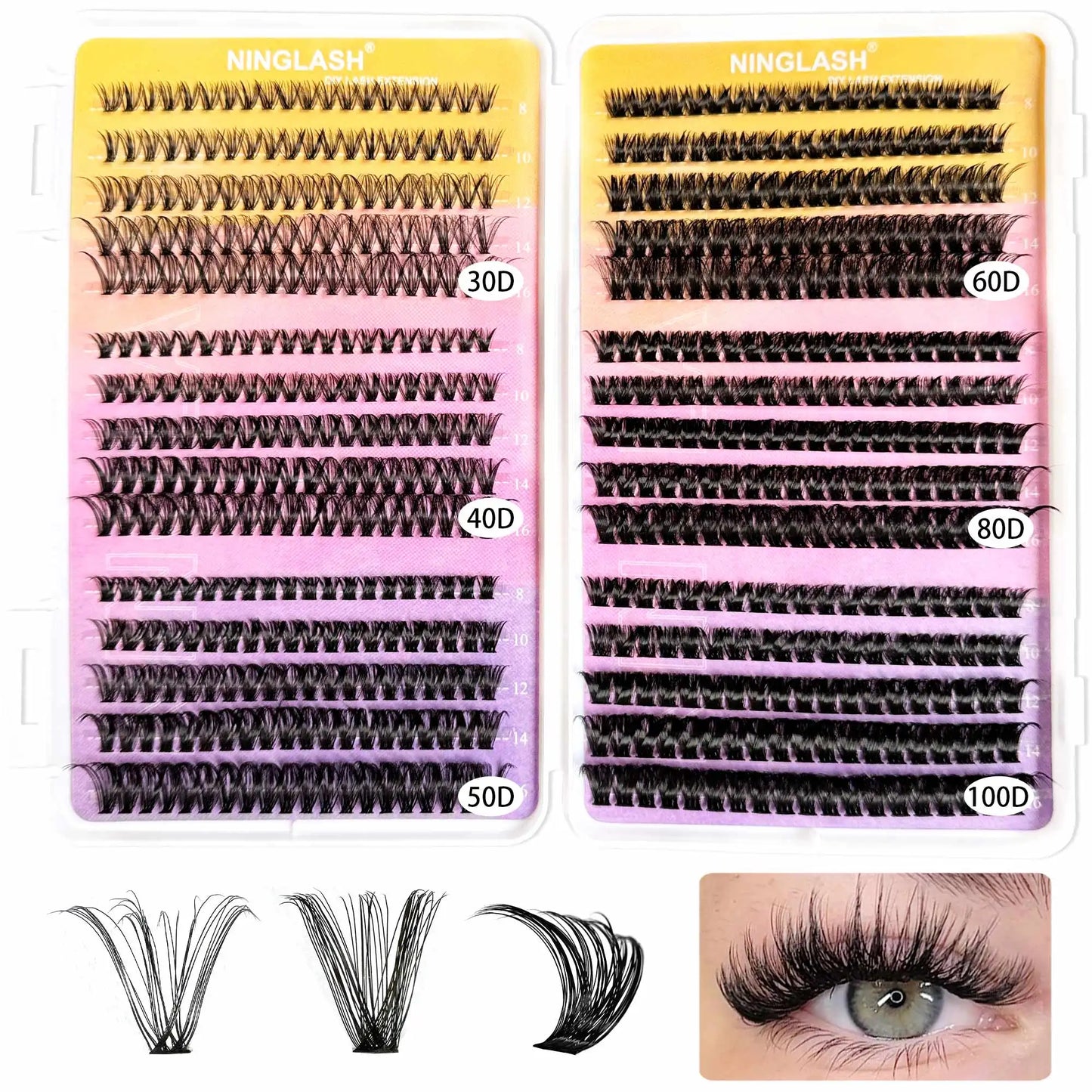 2025 80D Waterproof Full Lash Look Individual Lashes Cluster Kit 272pcs Thick Faux Cat Eye Mink DIY Lash Extension Kit