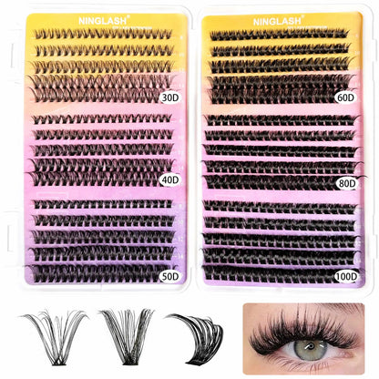 2025 80D Waterproof Full Lash Look Individual Lashes Cluster Kit 272pcs Thick Faux Cat Eye Mink DIY Lash Extension Kit