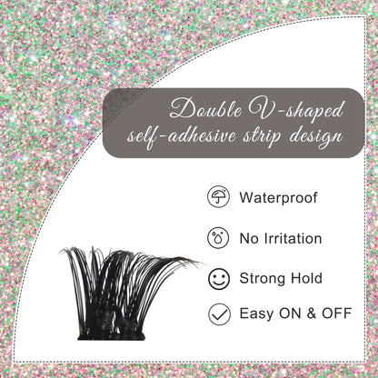 Press on Lashes One Step Easy to Apply and Carry With Mirror Pre Cut Cluster Fluffy Individual No Glue Cluster Eyelashes