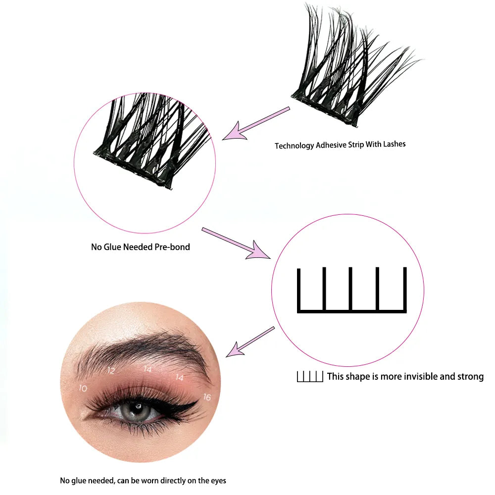 Pre Bond Technology Natural Super Soft No Glue Magic Self-Adhesive Eyelashes Extension Kit Lasting 7-10 Days