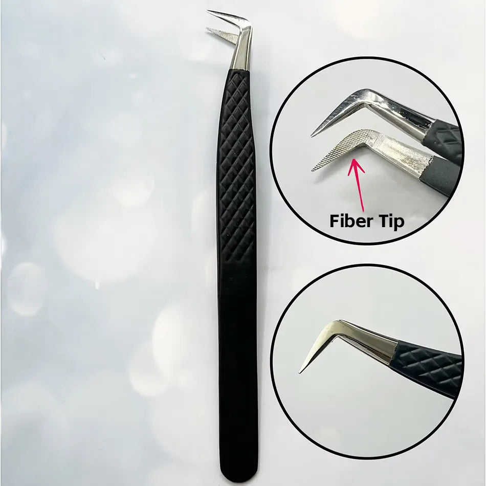 Stainless Steel Professional Luxury Fiber Tip Lash Tweezers 90 Degree Durable with Custom Logo and Packaging