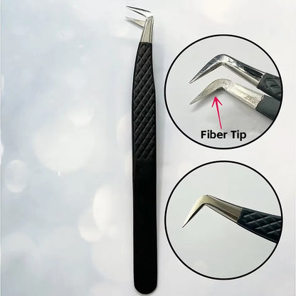 Stainless Steel Professional Luxury Fiber Tip Lash Tweezers 90 Degree Durable with Custom Logo and Packaging