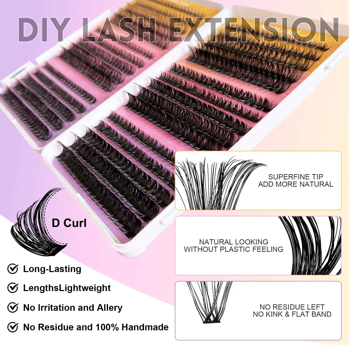 Customised Cluster Lashes Kit Fluffy Lash Clusters 60/80/100 D Curl Wholesale Private Label Lash Clusters