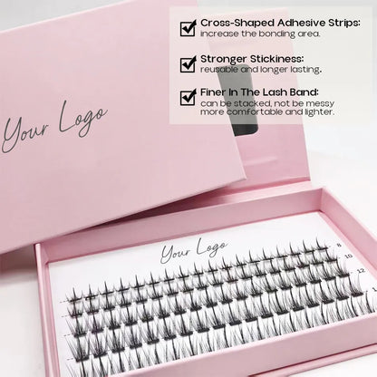 Customize Premium Natural Cluster Lashes Glue Water Strong Hold Proof Pre-glued Self Adhesive Cluster Lashes