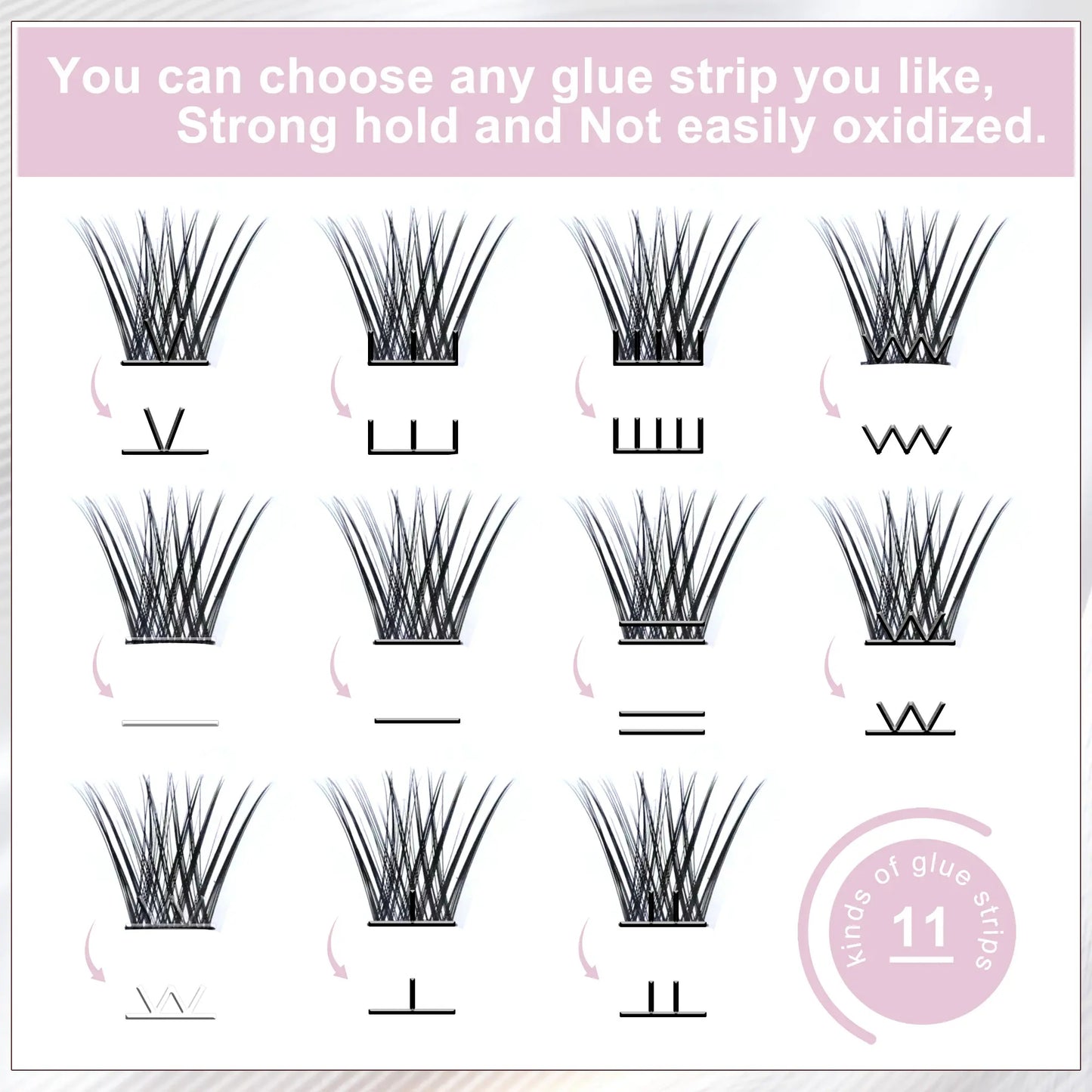 Press-On Self-Adhesive Eyelashes Lip Gloss Nail Glue Segment with W Band Pre-Bond Technology Cluster Lashes Model