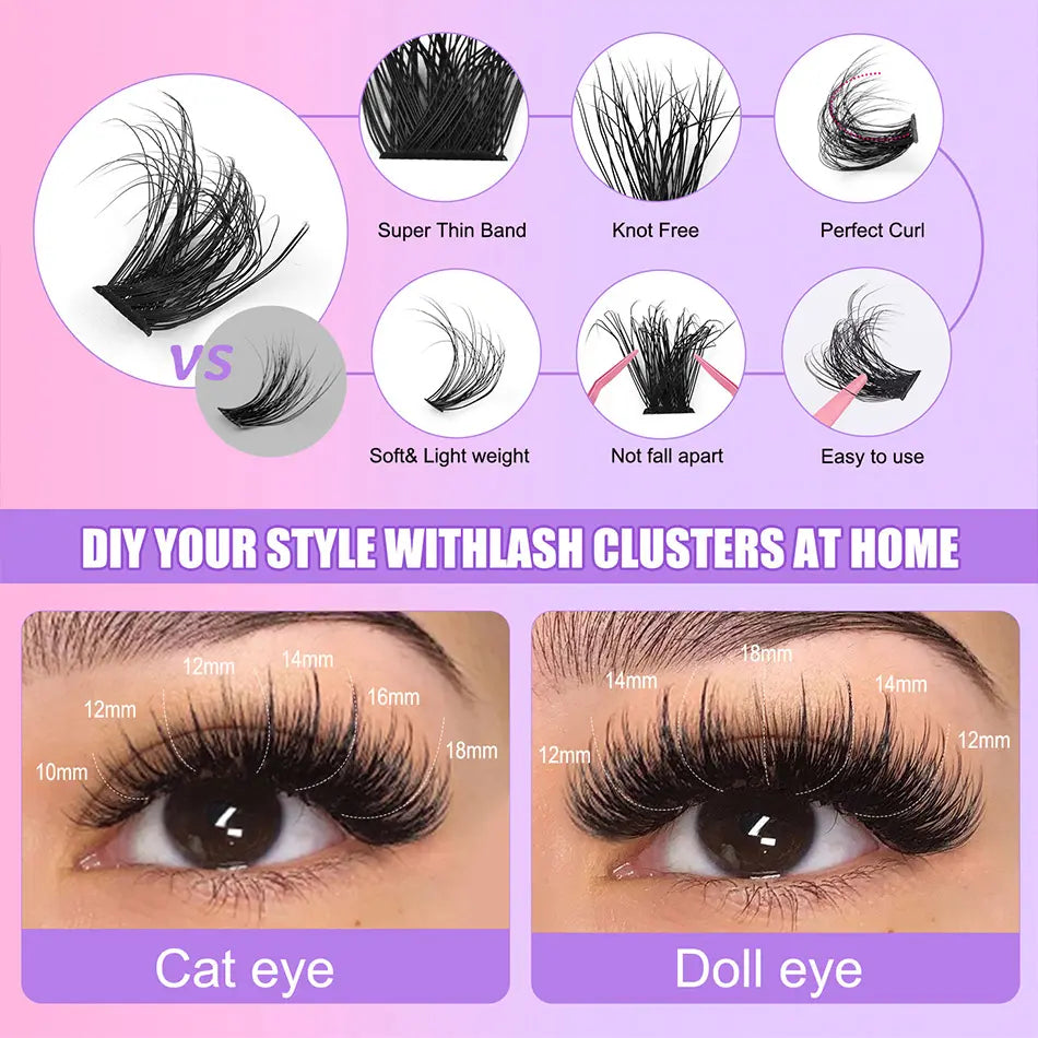 100D Super Thick and Soft Fluffy Lash Clusters Tray 12-20mm Cluster Lashes Kit Bulk Fluffy