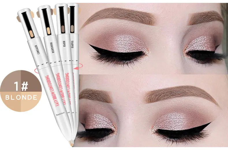 4 in 1 Thin Dark Brown Eyebrow Pencil Wholesale Creamy Vegan Eyebrow Highlighter Pencil Waterproof Eyebrow Chin
