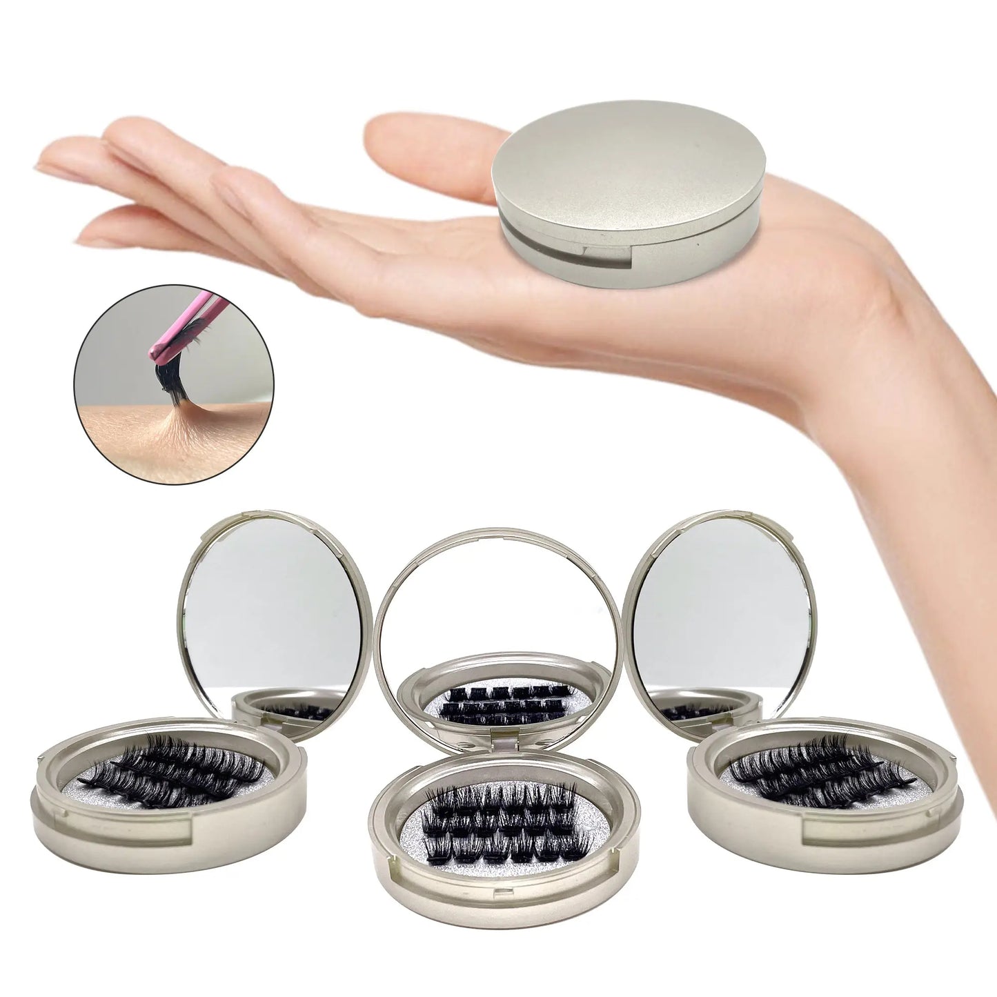 Press on Lashes One Step Easy to Apply and Carry With Mirror Pre Cut Cluster Fluffy Individual No Glue Cluster Eyelashes