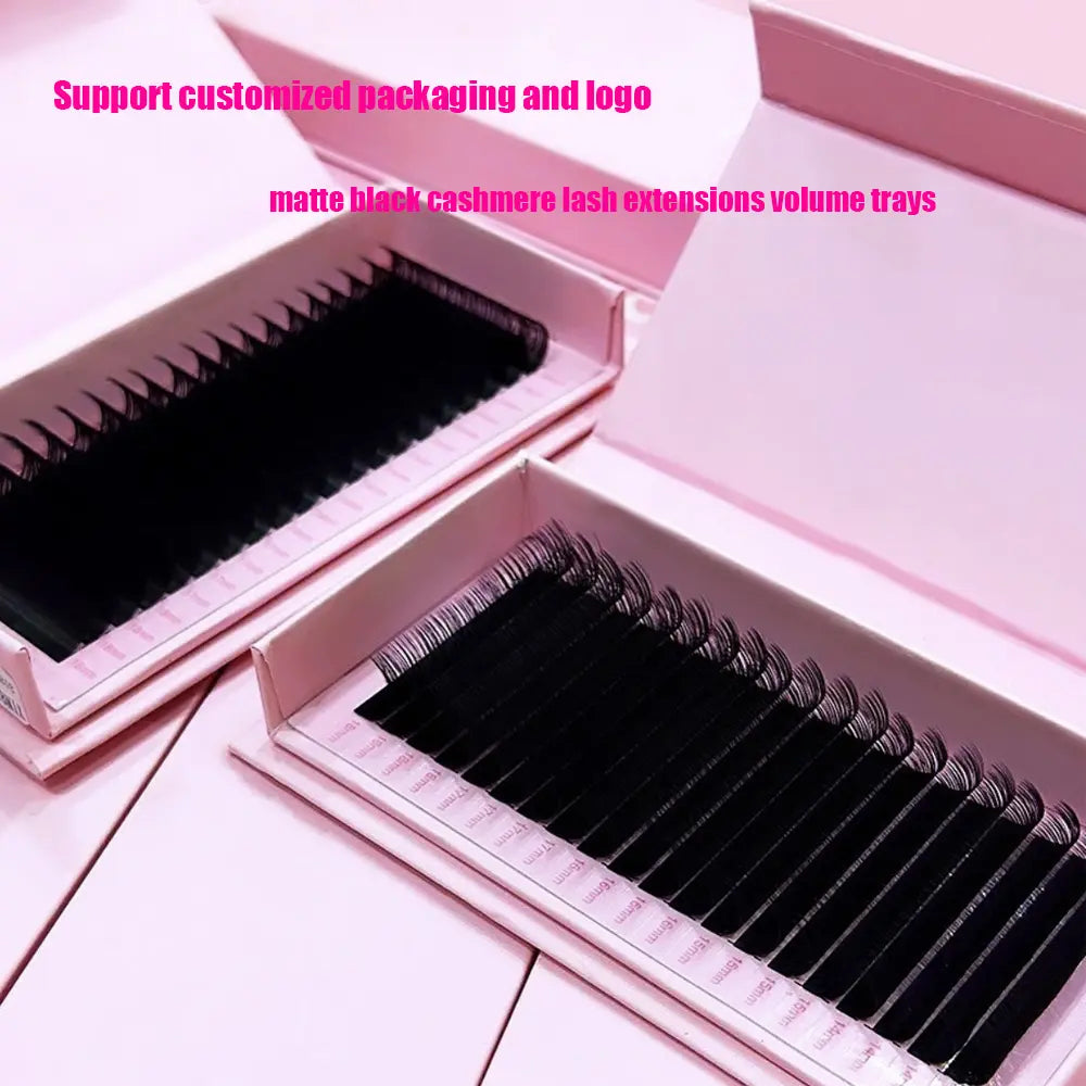 Wholesale Private Label Russian Lashes Silk Volume Lash Trays Matte Black Cashmere Eyelash Extensions