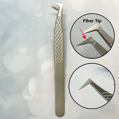 Stainless Steel Professional Luxury Fiber Tip Lash Tweezers 90 Degree Durable with Custom Logo and Packaging
