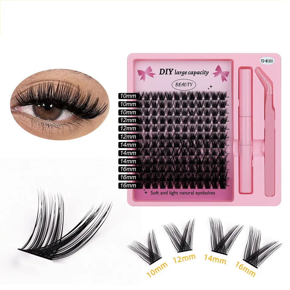 Kit De Pestanas Matte Black Cluster Lashes Vendor Custom Logo Individual Lash Cluster Kit Bulk