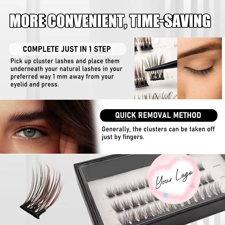 Brown Lash Packaging with Brown Color Lashes Cluster Kits Vendors Dark Brown Lash Clusters Wholesale Glue Free