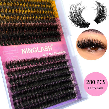 2025 80D Waterproof Full Lash Look Individual Lashes Cluster Kit 272pcs Thick Faux Cat Eye Mink DIY Lash Extension Kit