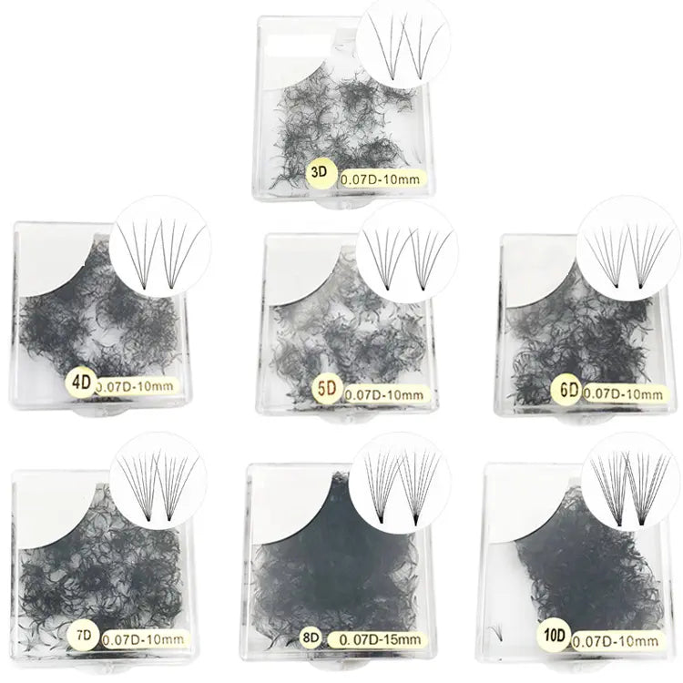 2021 3D 4D 5D 6D 7D 8D 10D 0.07 Promade Volume Loose Fans 1000 Handmade Short Stem Promade Fans Loose