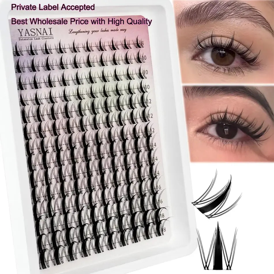 YASNAI Ultra-Thin Invisible Lash Band Cluster Wet-Look Spiky Anime Lashes Extensions Fairy Lash Clusters Manga Eyelash