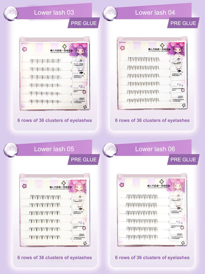 5mm 6mm Clear Band Natural Bottom Preglued DIY Lash Extensions Lower Lashes Bottom Lash Clusters