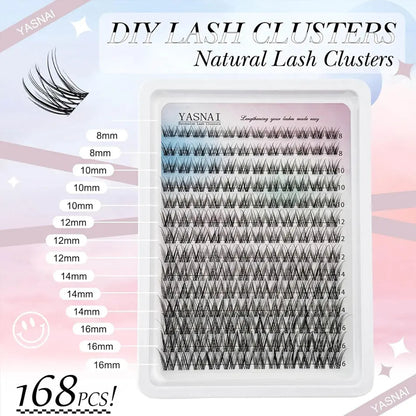 168 PCS C Curl 8mm to 16mm Wispy Volume Cluster Lashes Wholesale Natural Wispy Cluster Lashes 0.07mm