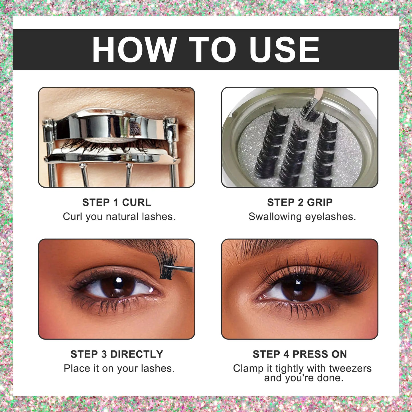 Press on Lashes One Step Easy to Apply and Carry With Mirror Pre Cut Cluster Fluffy Individual No Glue Cluster Eyelashes
